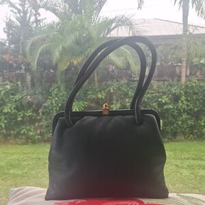 Vintage  Unique Dark Green Leather Satchel Venus Bag Made In Irish